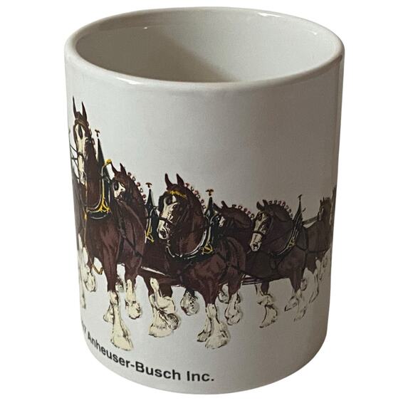 Vintage 1997 Budweiser Anheuser-Bush Clydesdale Horse Wagon Coffee Mug White - Picture 4 of 11